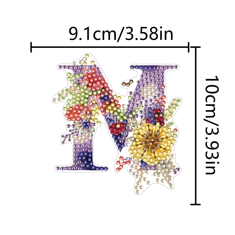 DIY M Diamond Art Key Rings Lettter Keychain Supplies Gift for Kids(Double Sided)