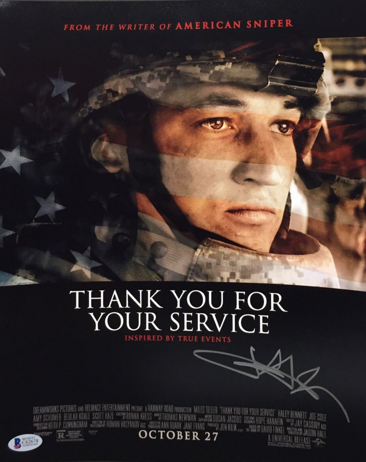 Miles Teller Signed 'Thank You For Your Service' 11x14 Photo Poster painting BAS Beckett C62678