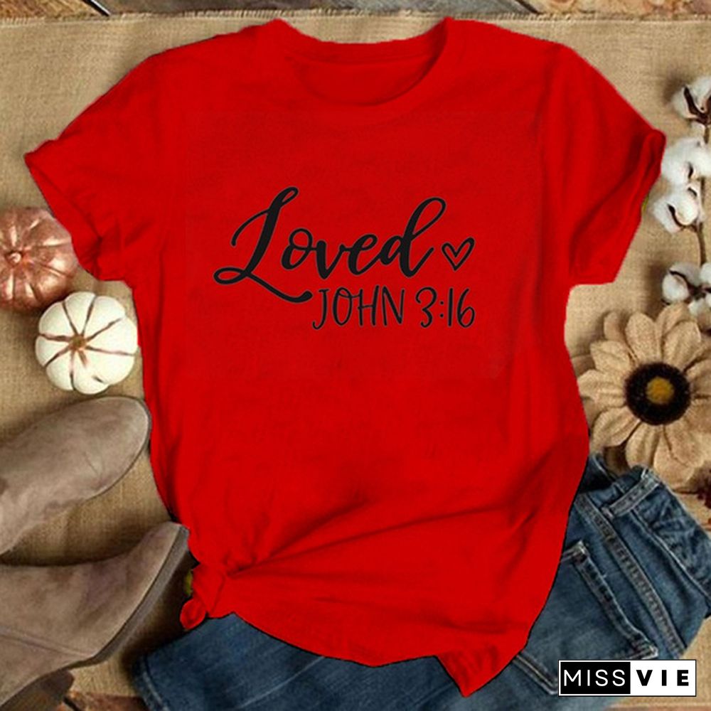 Loved 3:16 Women Christian T-shirt Inspirational Faith God Religious Church Jesus T Shirt Aesthetic Graphic Tees
