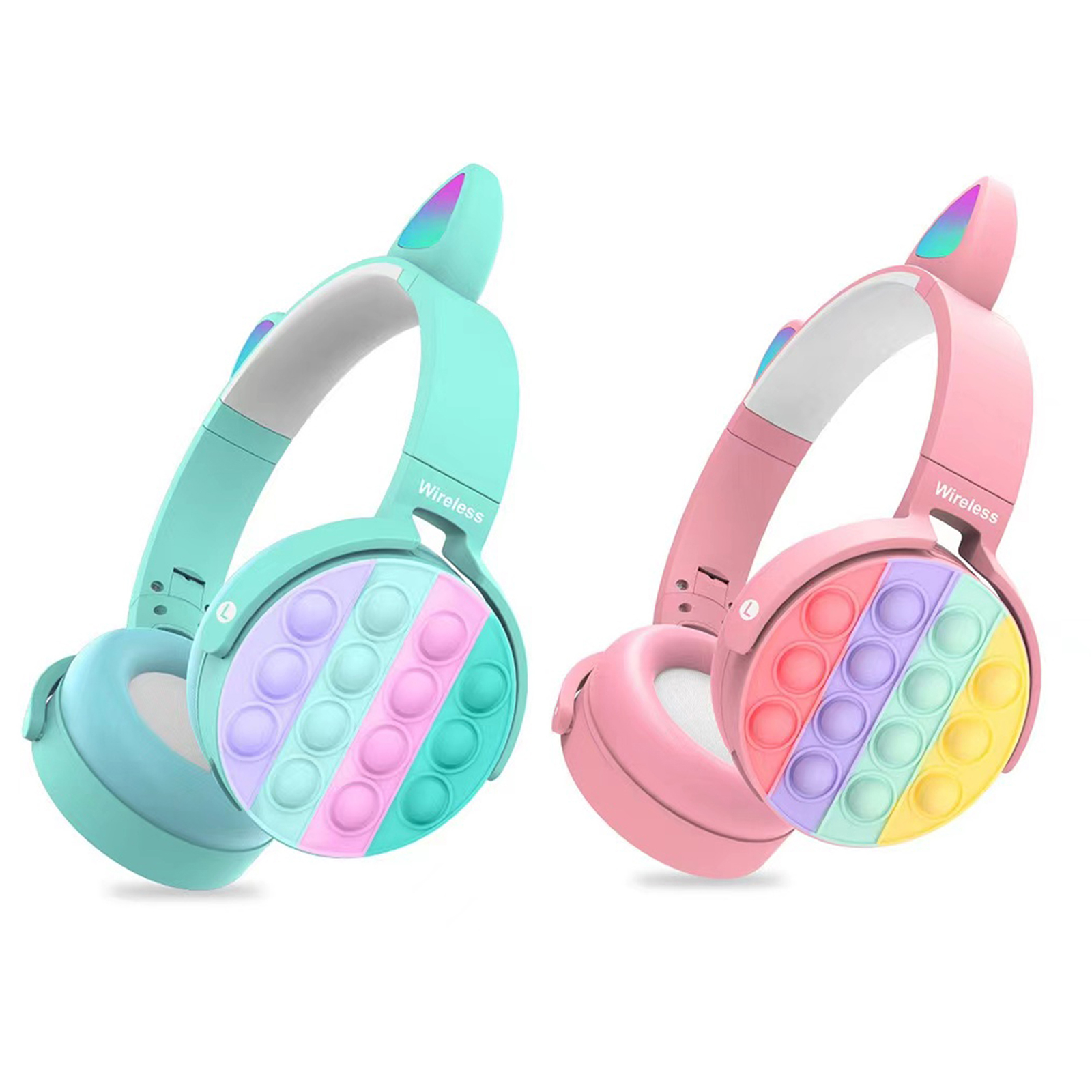 

Bluetooth-compatible Headphones Foldable Glowing Headset with Push Bubble, Pink, 501 Original