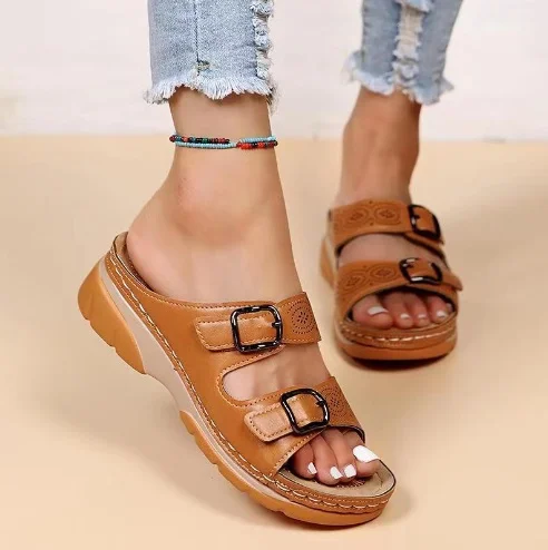 2022 Summer Women Transparent Sandals Ladies Platform Wedges Sandals Fashion Casual Double Buckle Straps Outside Sandalias Mujer
