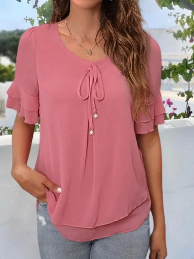 Loose Elegant Plain Crew Neck Blouse