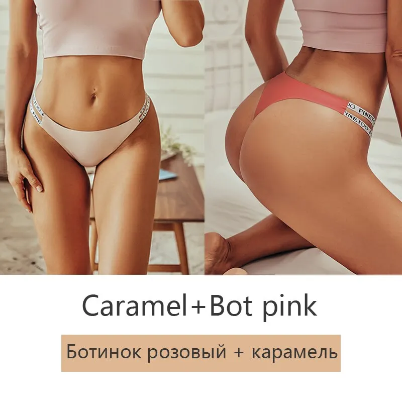 FINETOO 2Pcs/set Seamless Thongs Women Brazilian Underwear M-XL Female Panties Fashion Hollow Low Waist Letter Bikini Panty 2021