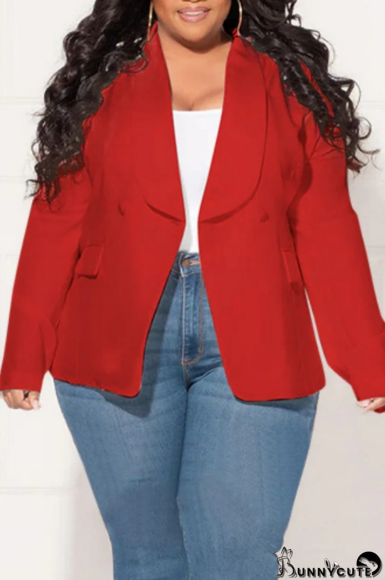 Red Casual Solid Patchwork Cardigan Turn-back Collar Plus Size Overcoat
