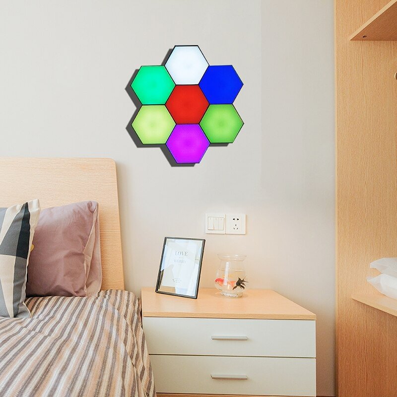 Modern RGB Night Lights for Home Decoration, Hexagon Touch LED Night Lamp Quantum Modular Sensitive Lamp Bedroom Bedside Lamp
