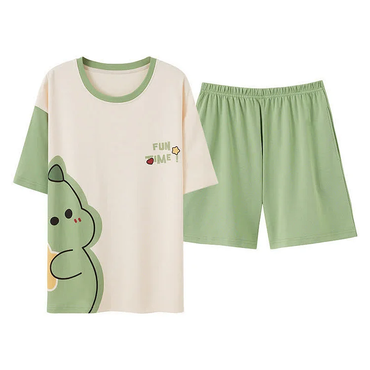 【50% OFF】Cartoon Dinosaur Print Summer Cotton Pajamas Set - Modakawa Modakawa