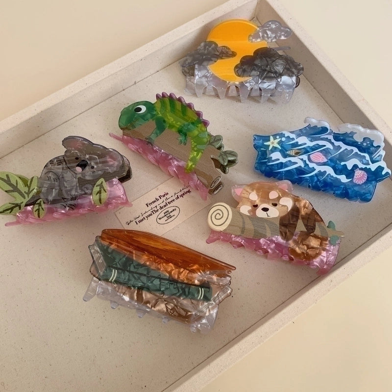 Women’s Cute Book Animal Sea Wave Arylic Hair Claws