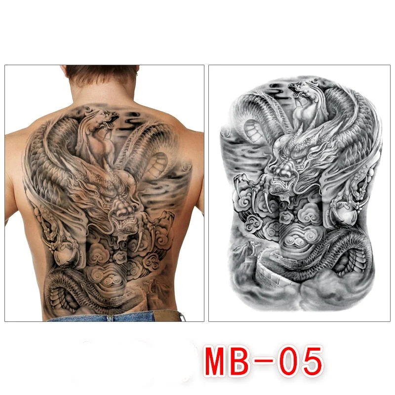 Waterproof temporary men tattoos tattoo full back large tatoo fake dragon girl tattoo body art sticker sexy decals transferable
