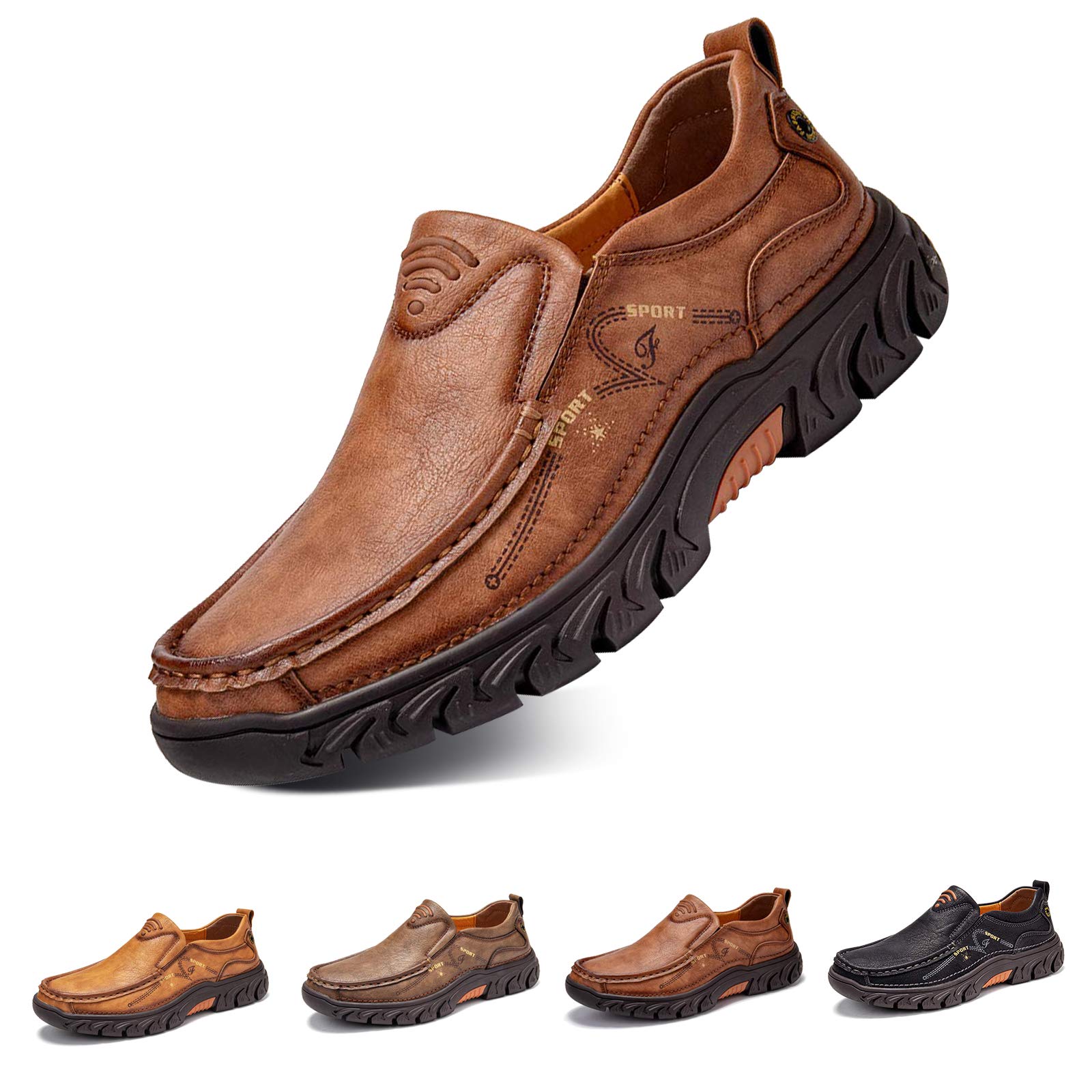 Mens Comfort Slip on Leather Casual Outdoor Walking Shoes