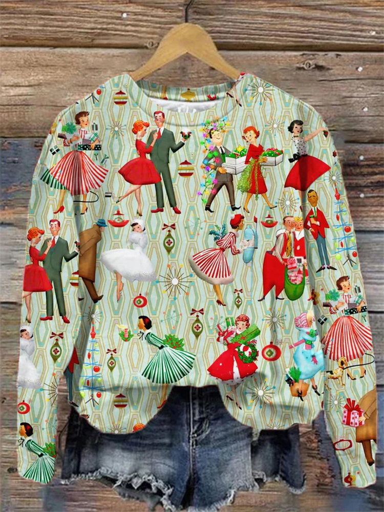 Comstylish Women's 1950s Retro Vintage Christmas Print Sweatshirt