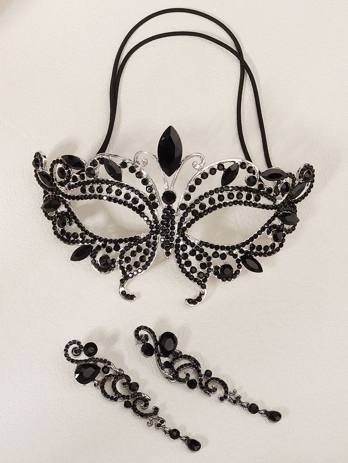 Halloween Alloy Rhinestone Masquerade Mask & Earrings 2Pcs Set