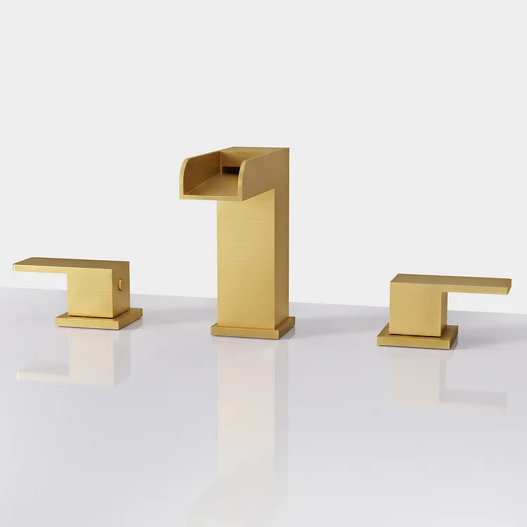 EVERSTEIN 5" H Widespread Bathroom Sink Faucet Waterfall Spout in Brushed Gold 