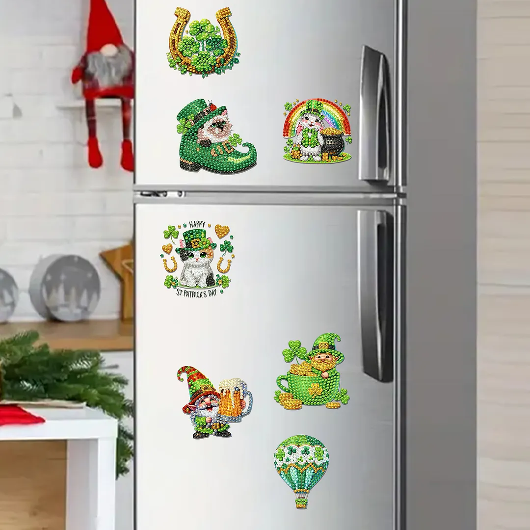 12Pcs Happy St Patricks Day DIY Diamond Art Fridge Magnet Refrigerator Sticker Diamond Art Stickers Refrigerator Painting Kits for Beginners Adults DIY Craft Gifts Home Decors