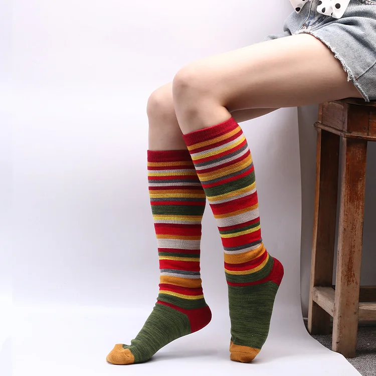 Comstylish Soft Warm Retro Rainbow Contrasting Socks