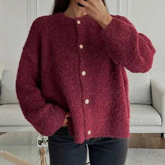 Toloer 2024 New Loose Retro Pin-Knit Sweater Long-Sleeve Cardigan Jacket Female-Outfit Ideas