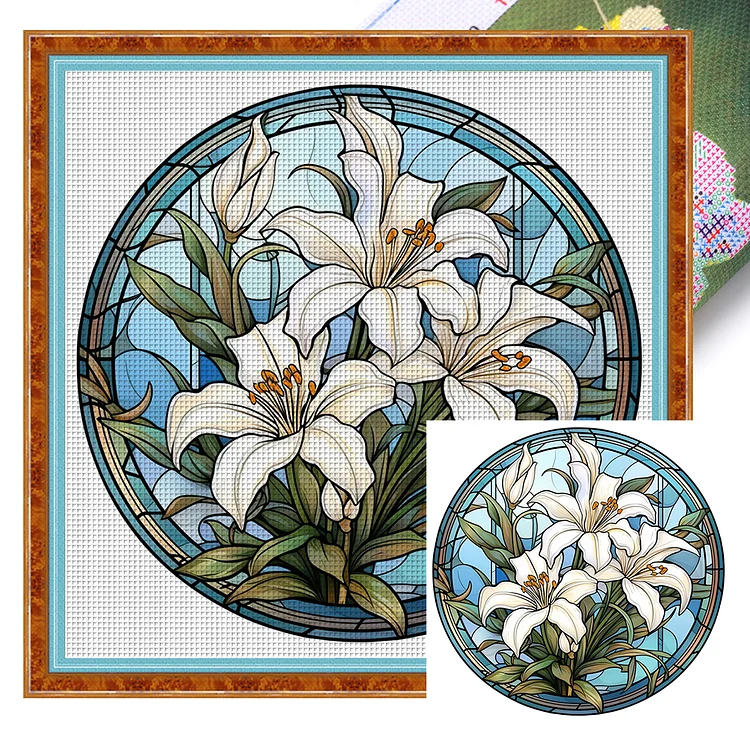 【Huacan Brand】Glass Art - Flower Lily 18CT Stamped Cross Stitch 25*25CM