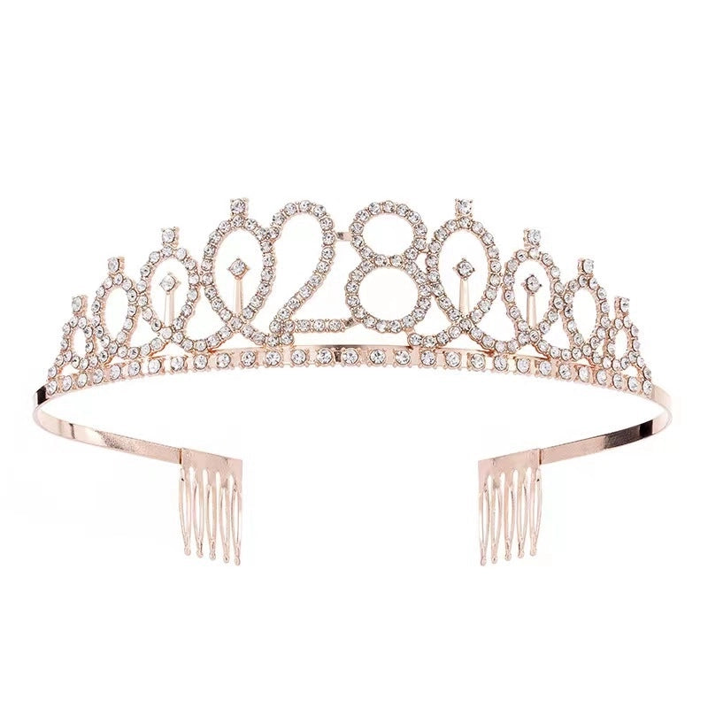 Women’s IG Style Shiny Number Crown Alloy Hollow Out Inlay Rhinestones Crown