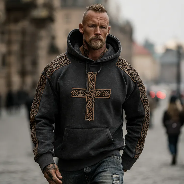 Men's Retro Viking Cross Celtic Knot Graphic Hoodie