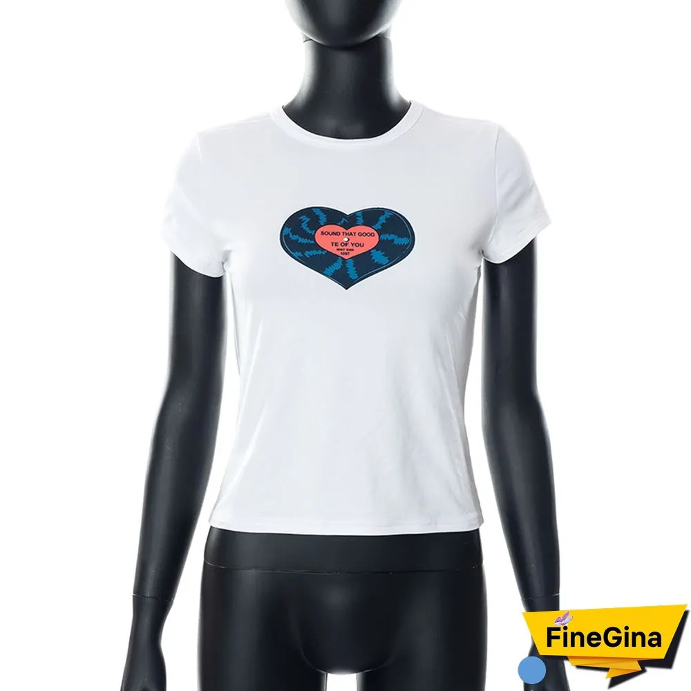 Fairycore Grunge Crop Tops Women Heart Print Short Sleeve Tshirt Aesthetic Tee Shirt Harajuku Streetwear