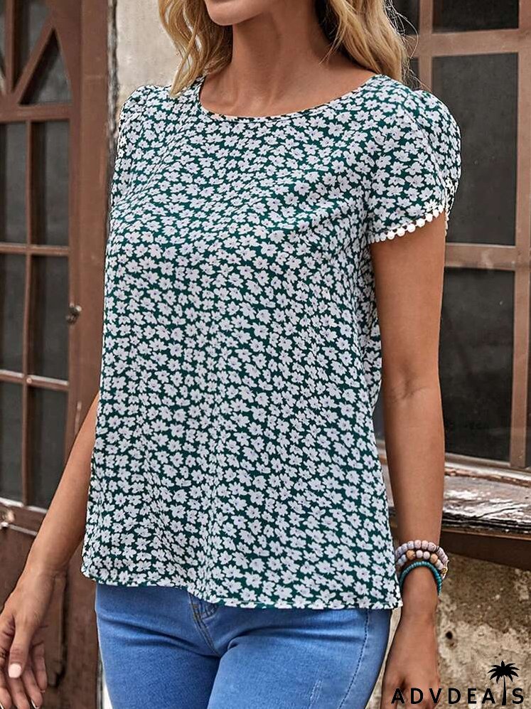 Ditsy Floral Print Petal Sleeve Blouse