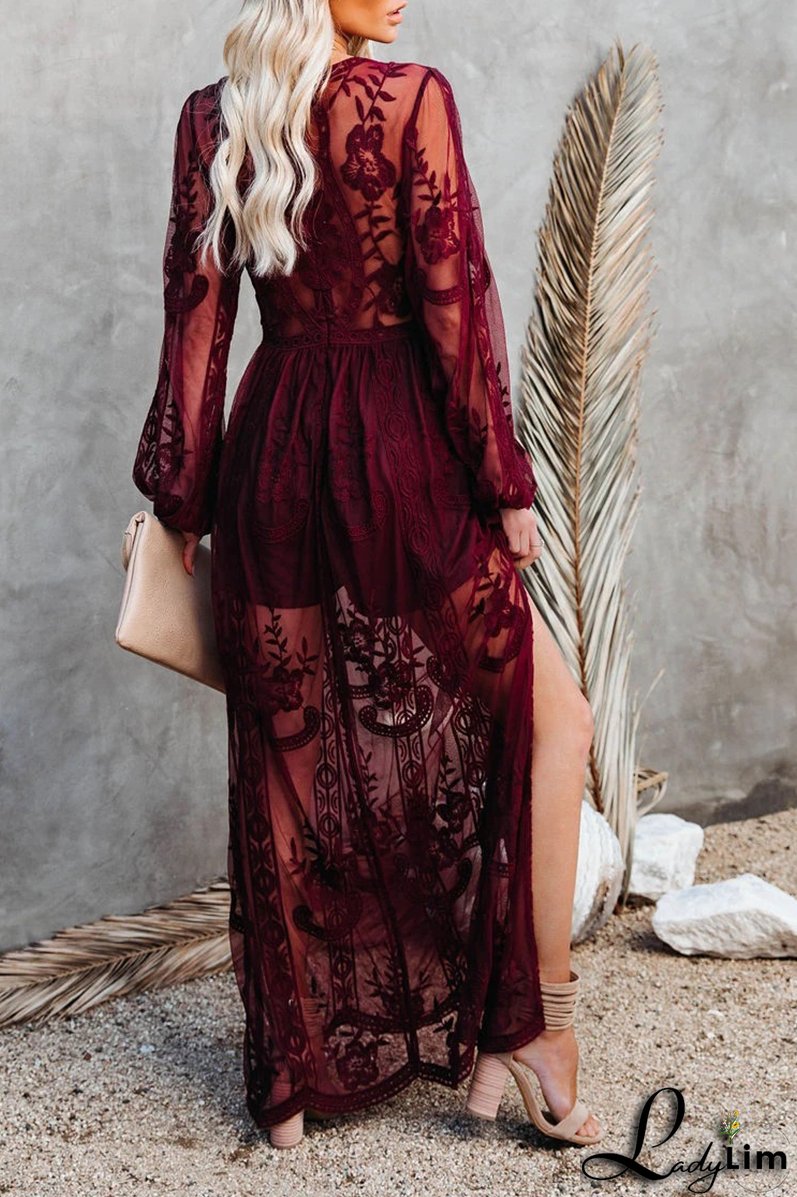 Casual Solid Lace V Neck Lace Dress Dresses(3 Colors)