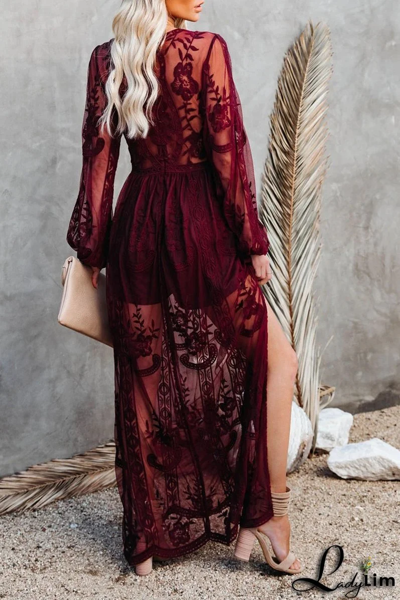 Casual Solid Lace V Neck Lace Dress Dresses(3 Colors)