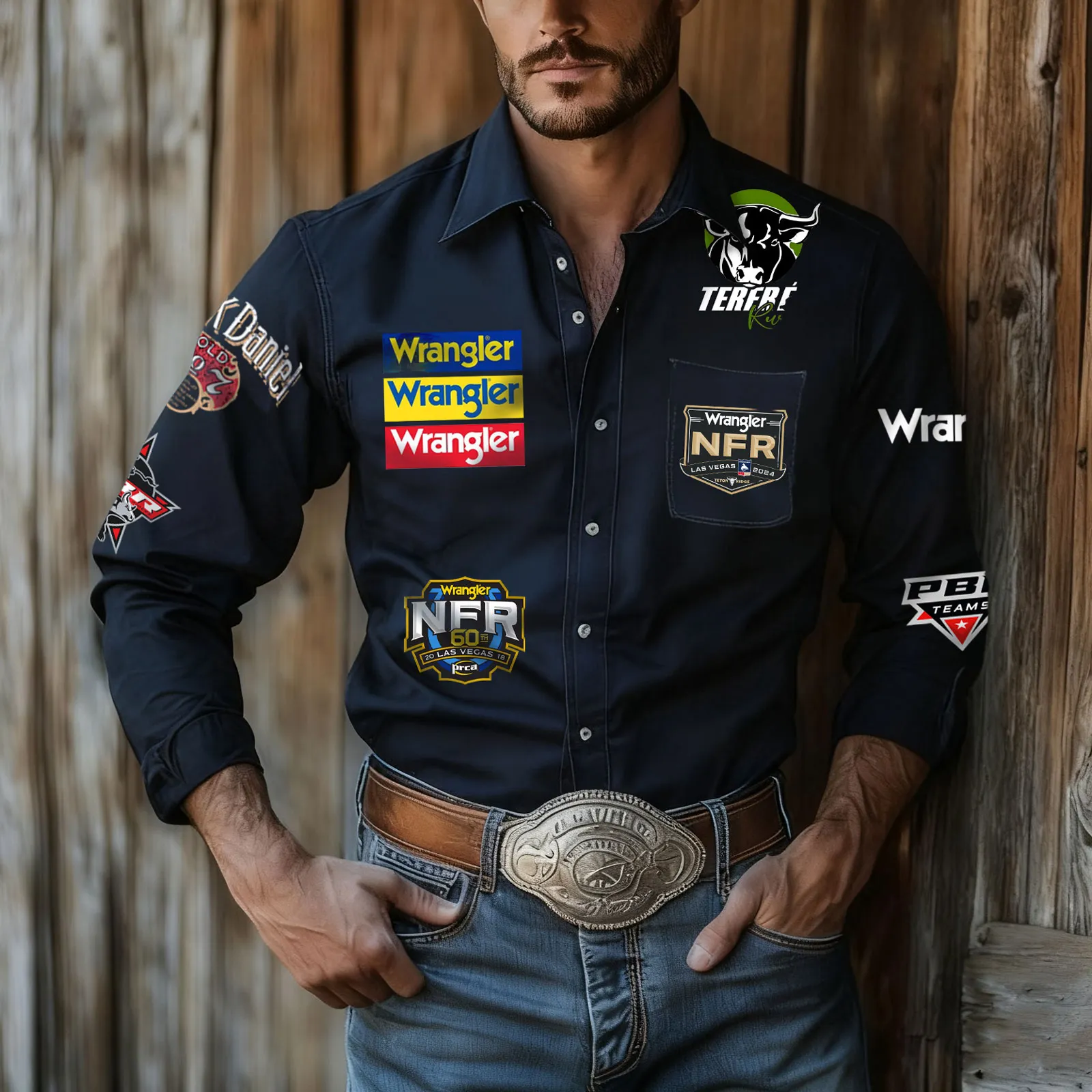 Men's Western Competition Shirt With Logos And Badges