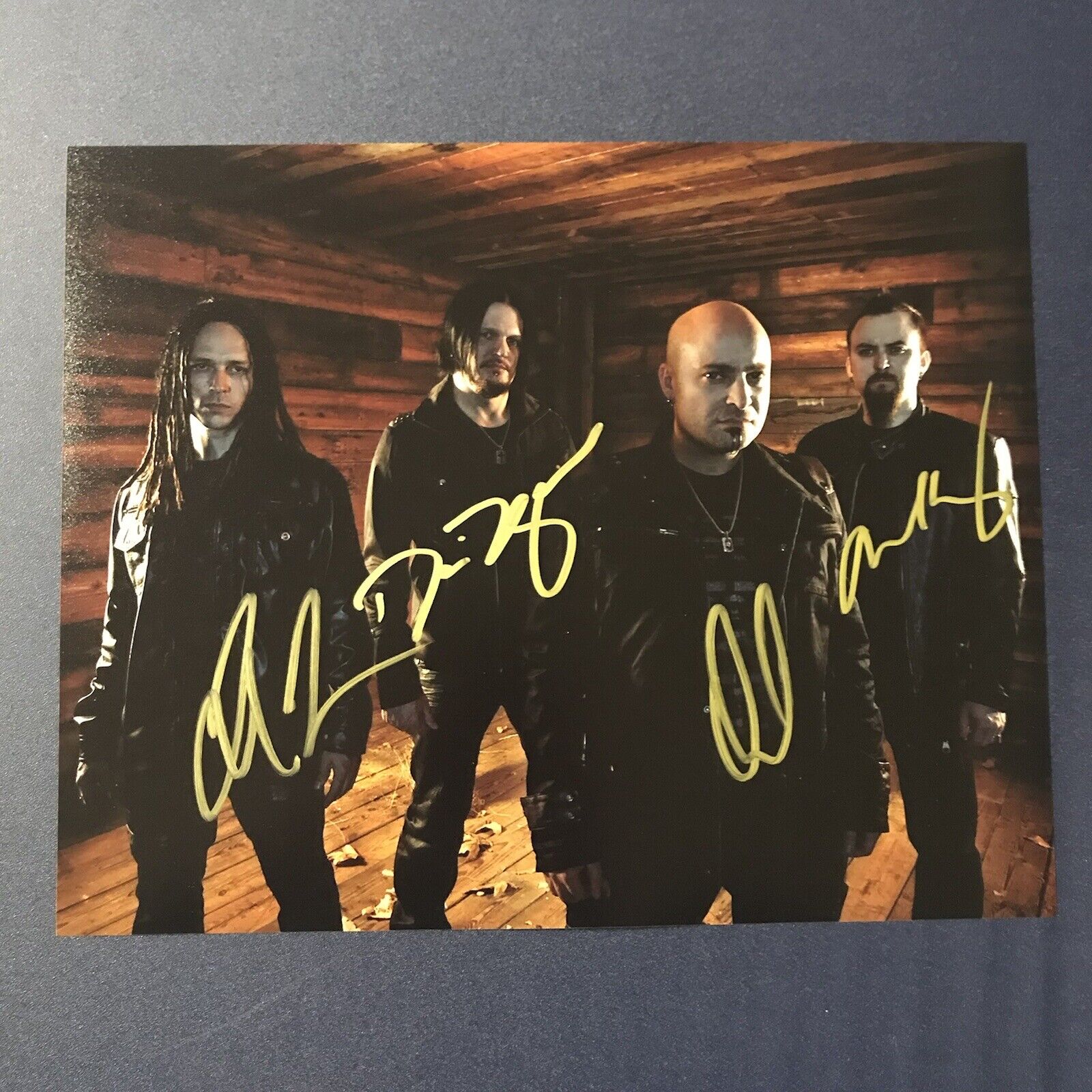 DISTURBED BAND SIGNED 8X10 Photo Poster painting FULL BAND AUTOGRAPHED DAVID DRAIMAN RARE COA