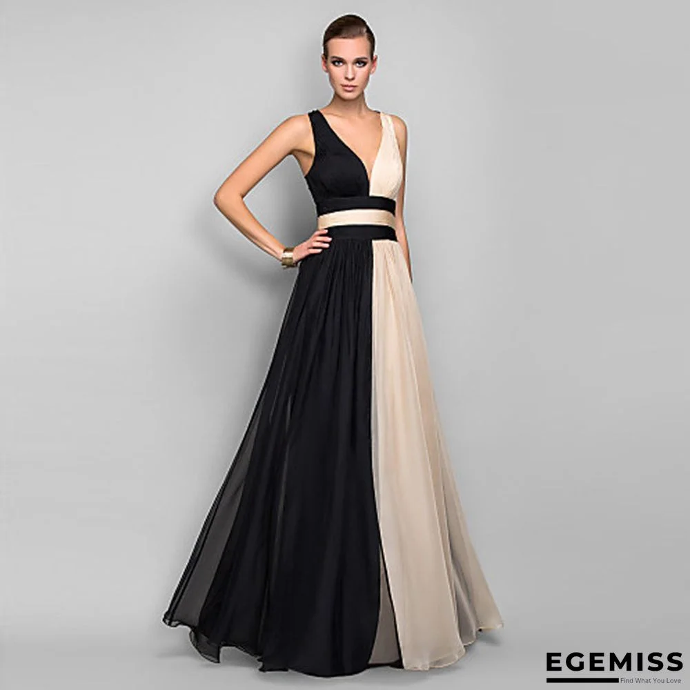 Slim Dress Sexy Sleeveless Color Matching Contrast Dress Long Skirt Black Dresses | EGEMISS