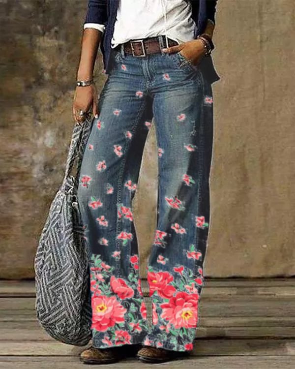 Casual Vintage Floral Printed Pants