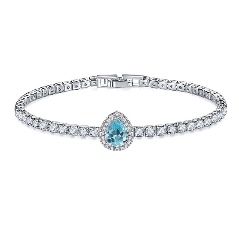 Copper Rhodium Plated Minimalist Shiny Inlay Round Water Droplets Heart Shape Zircon Tennis Bracelet