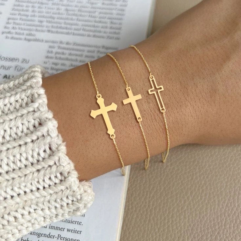 Minimalist Classic Style Cross 201 Stainless Steel 304 Stainless Steel Cable Chain Bracelets In Bulk