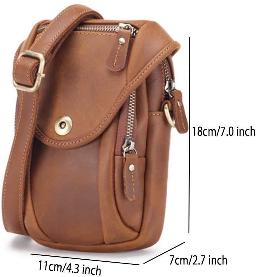 Leather Small Shoulder Bag Waist Belt Pouch Crossbody Bag Cell Phone Money Carrying Case Purse Wallet Bum Bag Fanny Pack for Men