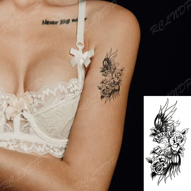 Waterproof Temporary Tattoo Sticker Compass Arrow Roman Clock Anchor Small Body Art Flash Tattoo Fake Tattoo for Women Men