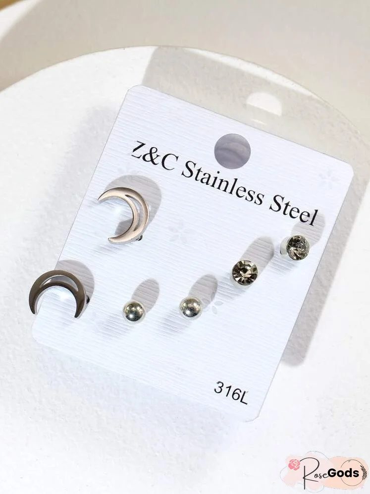3pairs Simple Stud Earrings