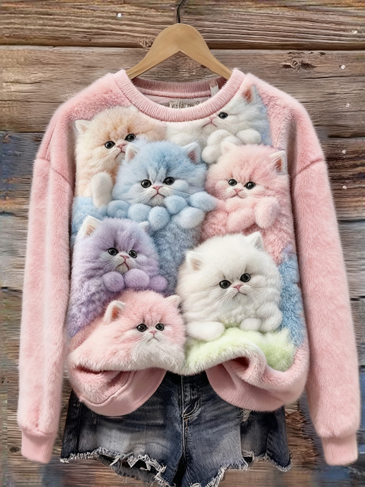 Lovely Colorful Fluffy Fuzzy Cats Cozy Plush Sweatshirt wearshes