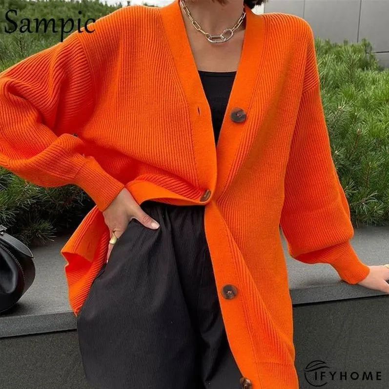 Christmas Gift Sampic Loose Patchwork Knitwear Winter Women Cardigans Tops Oversized Long | IFYHOME