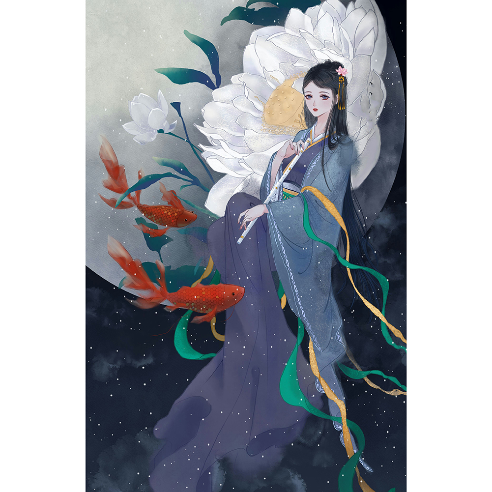 

30*50CM - Round Drill Diamond Painting - Chinese Style Girl, 501 Original
