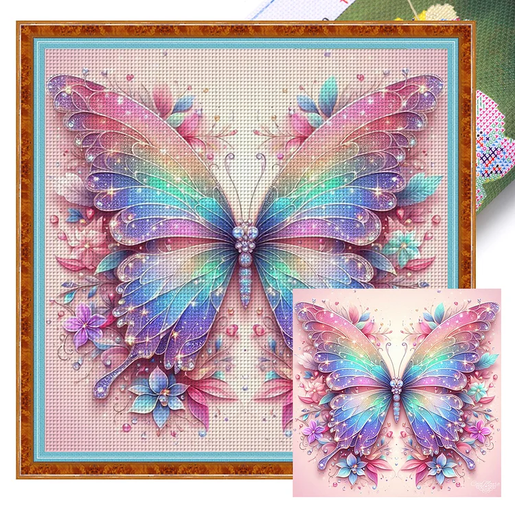 【Huacan Brand】Colorful Crystal Butterfly 11CT Stamped Cross Stitch 40*40CM