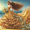 Seaside Golden Gown Lady Special Shaped 5D DIY Partial Drill Diamond Painting Kits 30x30cm Diamond Art Kit for Adults Home Decor