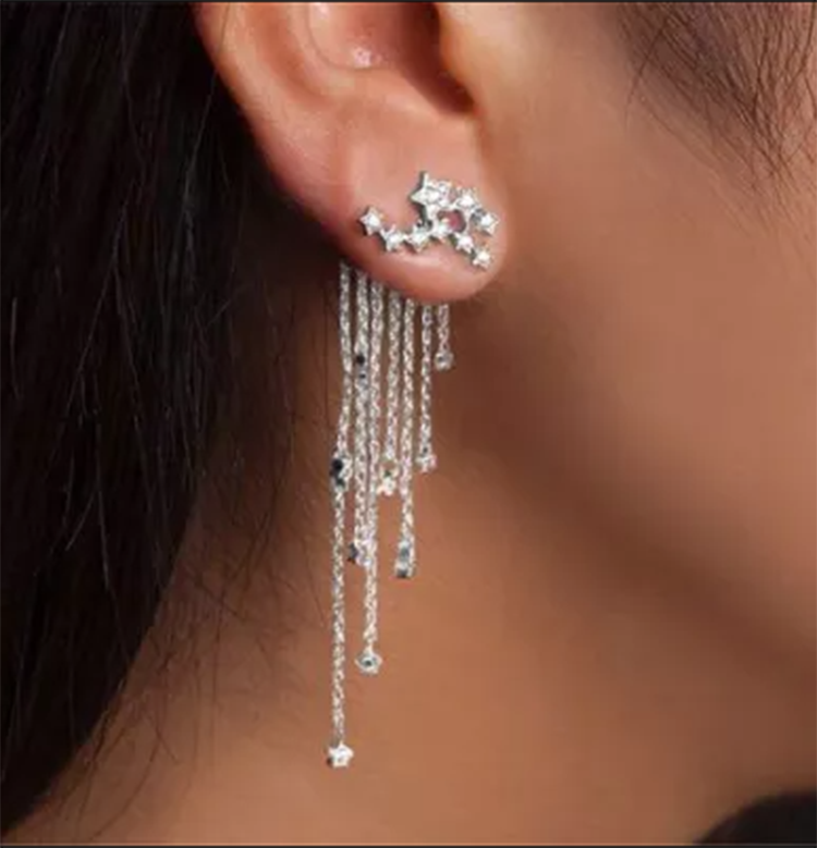 Gold and Rhinestone Stars Chandelier Tassel Pendant Earrings