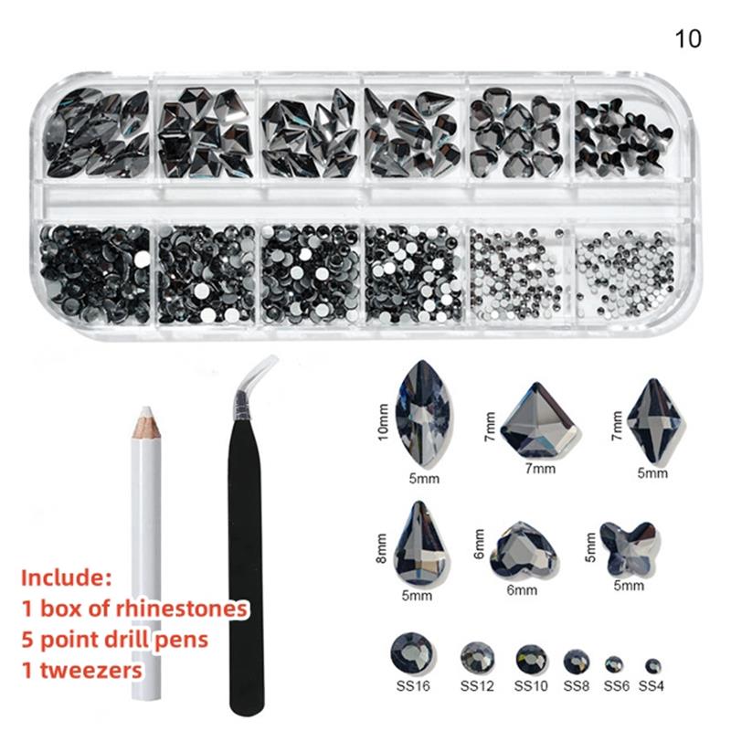 Multi-Size Nail Rhinestones Kit 3D Crystal AB DIY Nail Art Decors Diamond Gems Glitter Manicure Point Drill Pen Tweezers Tools #