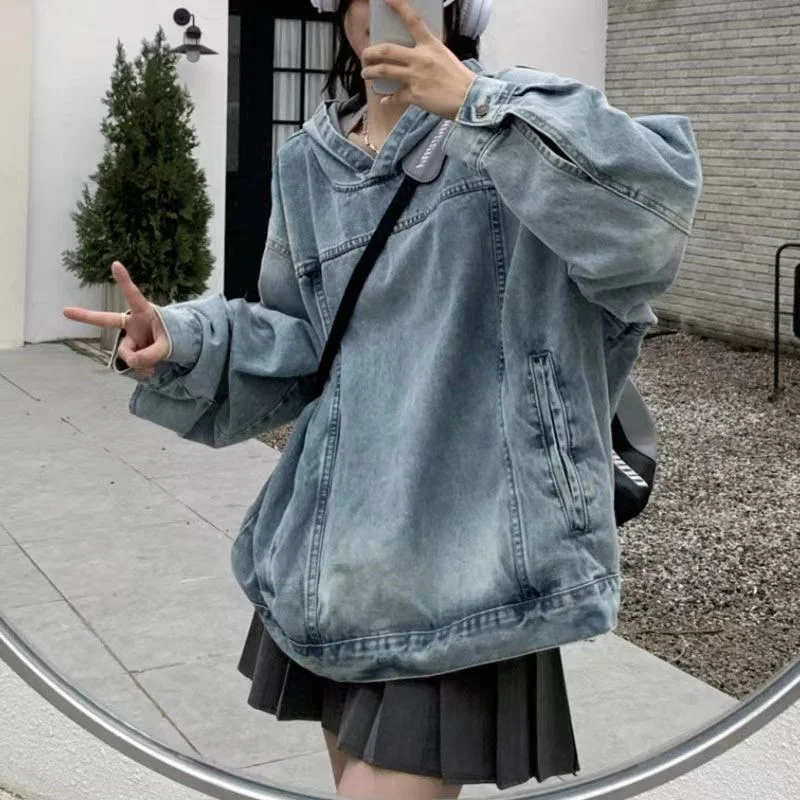 Zingj Zingj Retro Wash Water Hooded Loose Cowboy Hoodie Coat Female 2023 Spring And Autumn New Jacket Tide