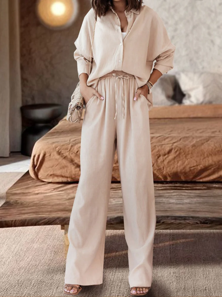 Cotton Linen Solid Casual Suit