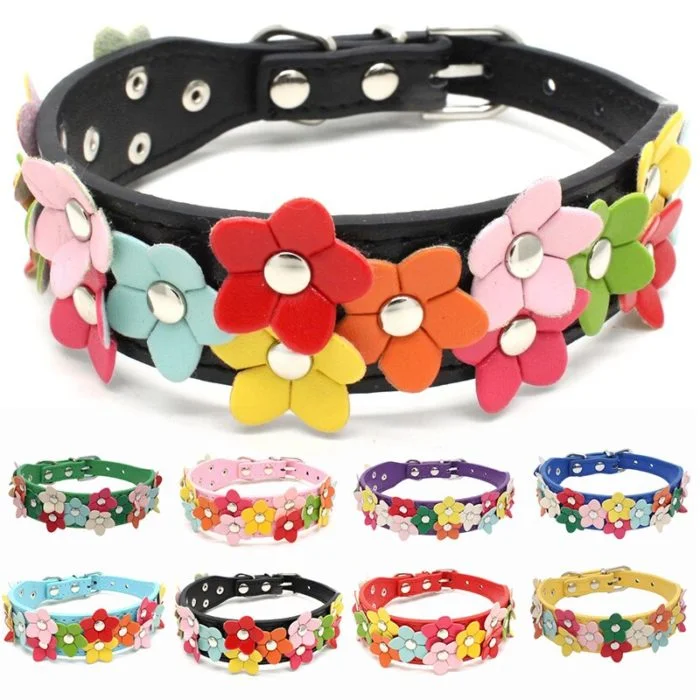 Colorful PU Leather Flower Dog Collar