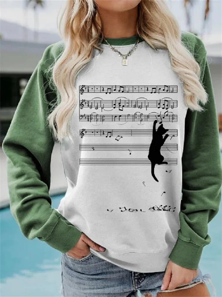 Cat With Sheet Music Contrast Color Sweatshirt