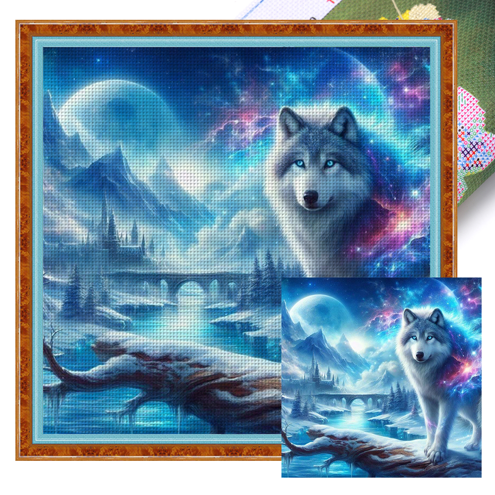 Snow Mountain Wolf Full 11CT Pre-stamped Canvas(45*45cm) Cross Stitch