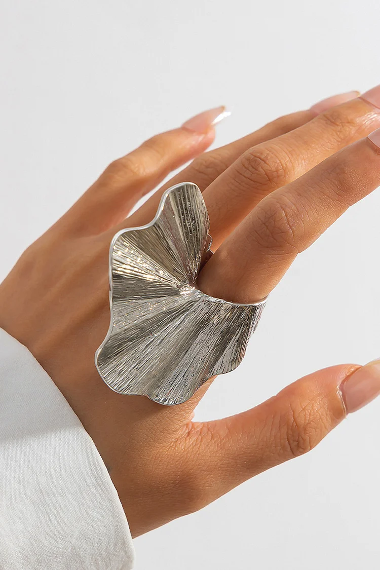 Party Retro Abstract Chunky Textured Lotus Leaf Ring 2024 - Xpluswear