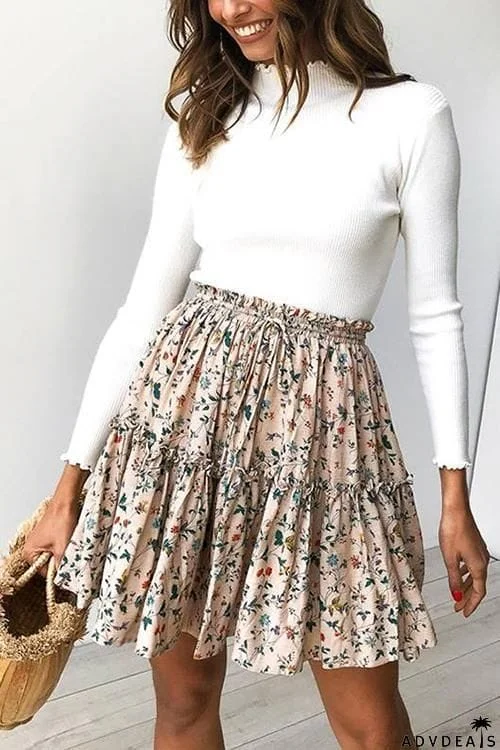 Ruffles Print Knot Mini Skirt