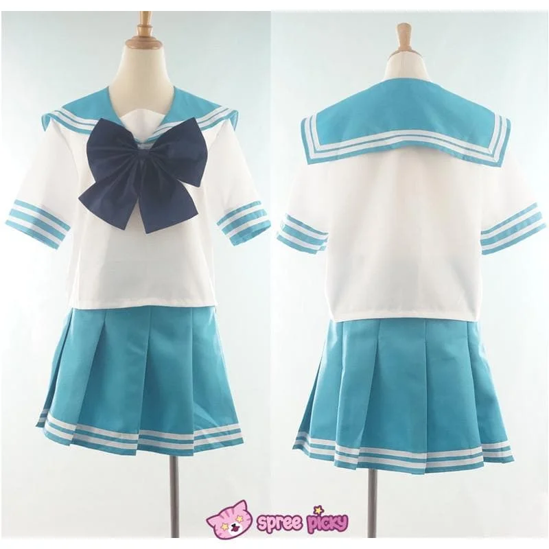 Daily Cosplay Sailor Moon Sailor Neptune Kaiou Michiru Sea Green Seifuku Uniform Top/Skirt/Bow SP151749/SP151750